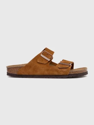 Birkenstock klapki zamszowe Arizona damskie kolor brązowy 1027162