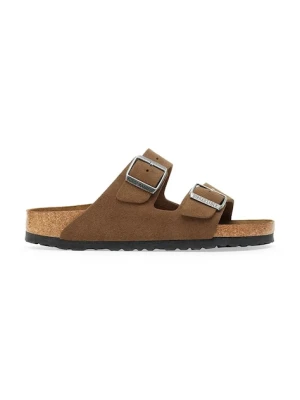 Birkenstock klapki zamszowe Arizona damskie kolor brązowy 1030865