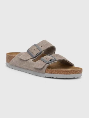 Birkenstock klapki zamszowe Arizona damskie kolor szary 1027687