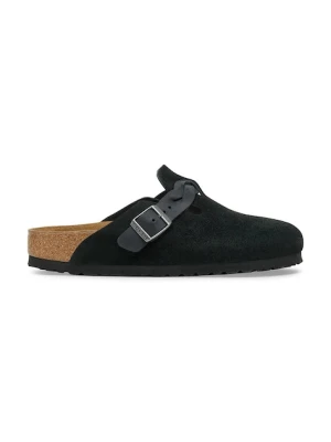 Birkenstock klapki zamszowe Boston Braided damskie kolor czarny 1030497