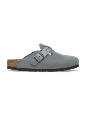 Birkenstock klapki zamszowe Boston Braided damskie kolor niebieski 1029086