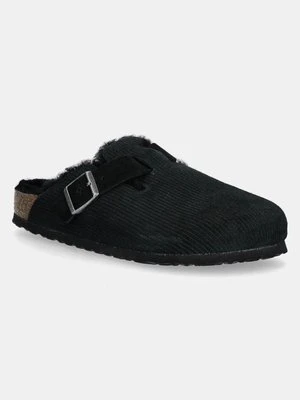 Birkenstock klapki zamszowe Boston Corduroy Shearling damskie kolor czarny 1028400