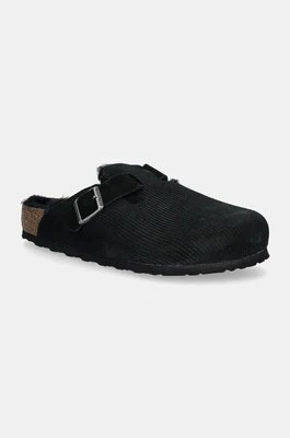 Birkenstock klapki zamszowe Boston Corduroy Shearling męskie kolor czarny 1028326