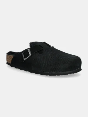 Birkenstock klapki zamszowe Boston Corduroy Shearling męskie kolor czarny 1028326