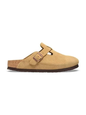 Birkenstock klapki zamszowe Boston damskie kolor beżowy 1026164