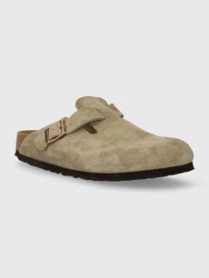 Birkenstock klapki zamszowe Boston damskie kolor beżowy 60463