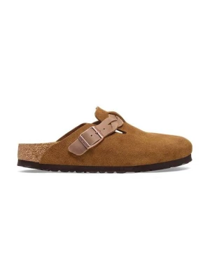 Birkenstock klapki zamszowe Boston damskie kolor brązowy 1026713