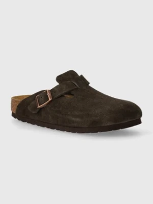 Birkenstock klapki zamszowe Boston damskie kolor brązowy 1027460
