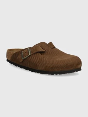 Birkenstock klapki zamszowe Boston damskie kolor brązowy 1028298