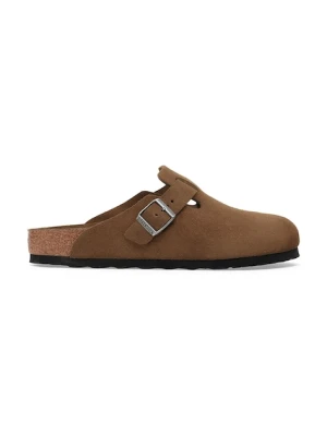 Birkenstock klapki zamszowe Boston damskie kolor brązowy 1030861