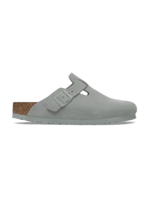 Birkenstock klapki zamszowe Boston damskie kolor niebieski 1029214