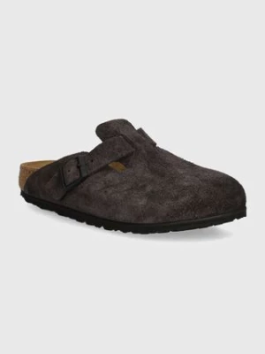 Birkenstock klapki zamszowe Boston damskie kolor szary 1028552