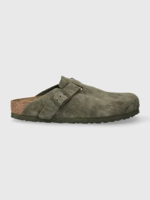 Birkenstock klapki zamszowe Boston damskie kolor zielony