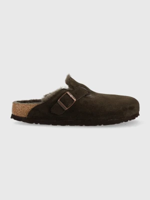 Birkenstock klapki zamszowe Boston FUR brązowy