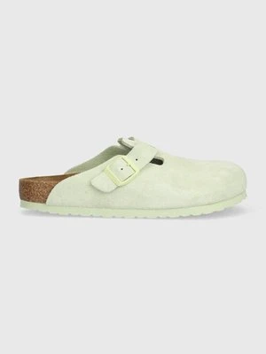 Birkenstock klapki zamszowe Boston kolor zielony 1026774