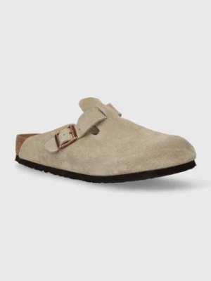 Birkenstock klapki zamszowe Boston męskie kolor beżowy 60461