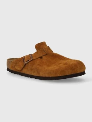 Birkenstock klapki zamszowe Boston męskie kolor brązowy 1027110