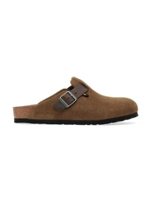 Birkenstock klapki zamszowe Boston męskie kolor brązowy 1030667