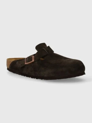 Birkenstock klapki zamszowe Boston męskie kolor brązowy 60901
