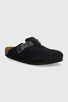 Birkenstock klapki zamszowe Boston męskie kolor granatowy 1028210