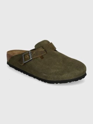 Birkenstock klapki zamszowe Boston męskie kolor zielony 1028067