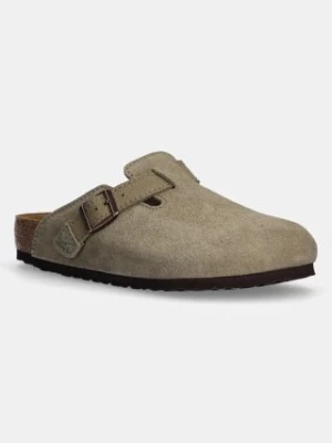 Birkenstock klapki zamszowe Boston męskie kolor zielony 1028811