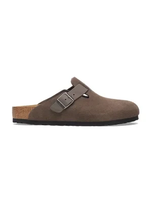 Birkenstock klapki zamszowe Boston męskie kolor zielony 1029210