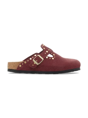 Birkenstock klapki zamszowe Boston Rivet damskie kolor czerwony 1030379