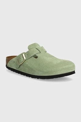 Birkenstock klapki zamszowe Boston SFB damskie kolor zielony 1027934