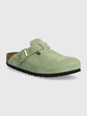 Birkenstock klapki zamszowe Boston SFB damskie kolor zielony 1027934