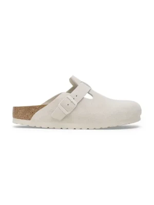 Birkenstock klapki zamszowe Boston SFB męskie kolor biały 1027667