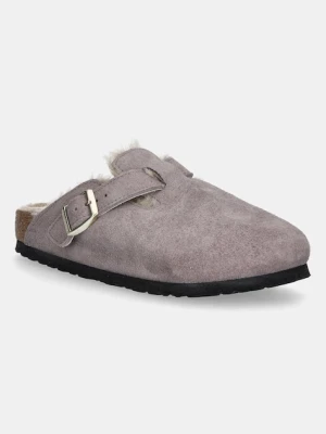 Birkenstock klapki zamszowe Boston Shimmering Shearling damskie kolor fioletowy 1030887