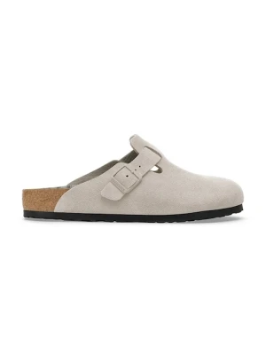 Birkenstock klapki zamszowe Boston Varsity damskie kolor szary 1030615