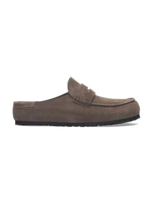Birkenstock klapki zamszowe Naples Wrapped LEVE męskie kolor brązowy 1029672