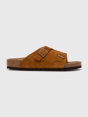 Birkenstock klapki zamszowe Zürich męskie kolor brązowy 1023842