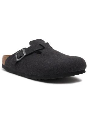 Birkenstock Wełniane mule BOSTON | z dodatkiem skóry | narrow fit grafitowy