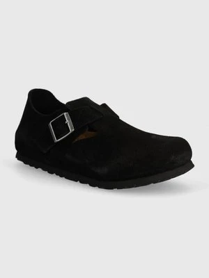 Birkenstock półbuty zamszowe London damskie kolor czarny na płaskim obcasie 1028078