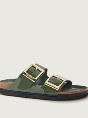 Birkenstock Skórzane klapki Arizona Droplet Buckle | narrow fit zielony