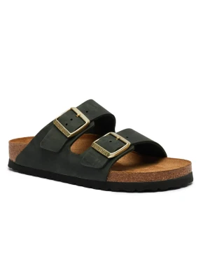 Birkenstock Skórzane klapki Arizona | narrow fit oliwkowy