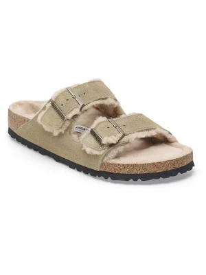Birkenstock Skórzane klapki "Arizona Shearling" w kolorze szarobrązowym rozmiar: 37