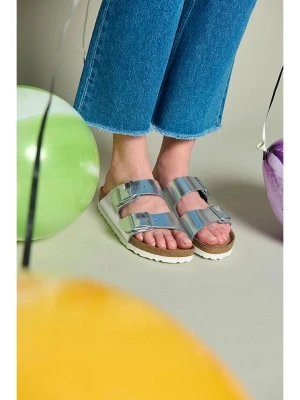 Birkenstock Skórzane klapki "Arizona" w kolorze srebrnym rozmiar: 40