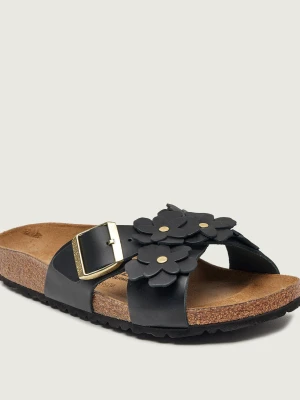 Birkenstock Skórzane klapki Siena Flowers II | narrow fit czarny
