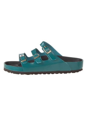 Birkenstock Skórzane klapki w kolorze turkusowym rozmiar: 39