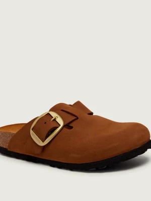 Birkenstock Skórzane mule Boston Big Buckle | narrow fit brązowy