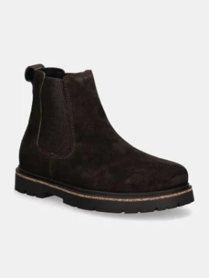 Birkenstock sztyblety zamszowe Highwood damskie kolor brązowy na płaskim obcasie 1025756
