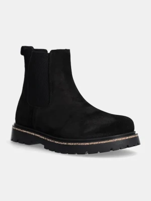 Birkenstock sztyblety zamszowe Highwood Slip On Mid damskie kolor czarny na płaskim obcasie 1028187