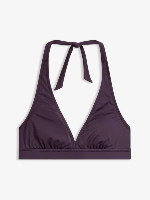 Biustonosz bikini z dekoltem typu halter w serek BonPrix fioletowy