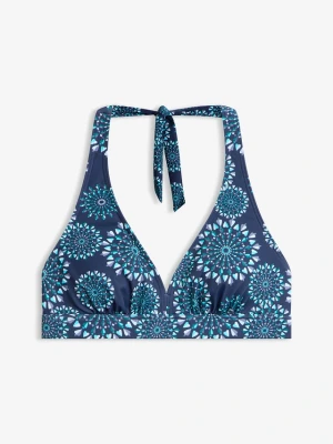 Biustonosz bikini z dekoltem typu halter w serek BonPrix niebieski