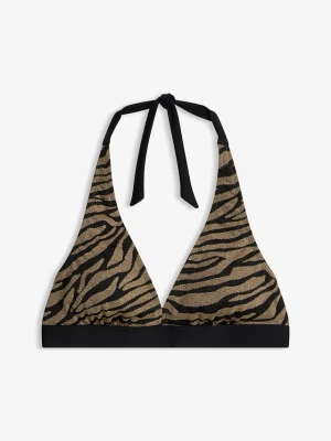 Biustonosz bikini z dekoltem typu halter, z błyszczącego materiału BonPrix czarny