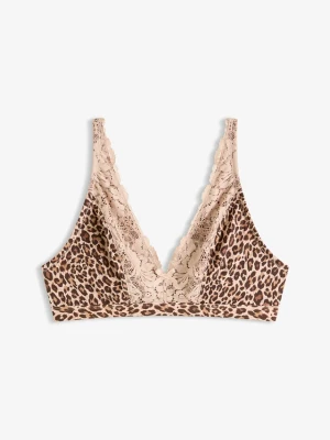 Biustonosz bralette bez fiszbinów z miękką podszewką, w panterkę BonPrix beżowy